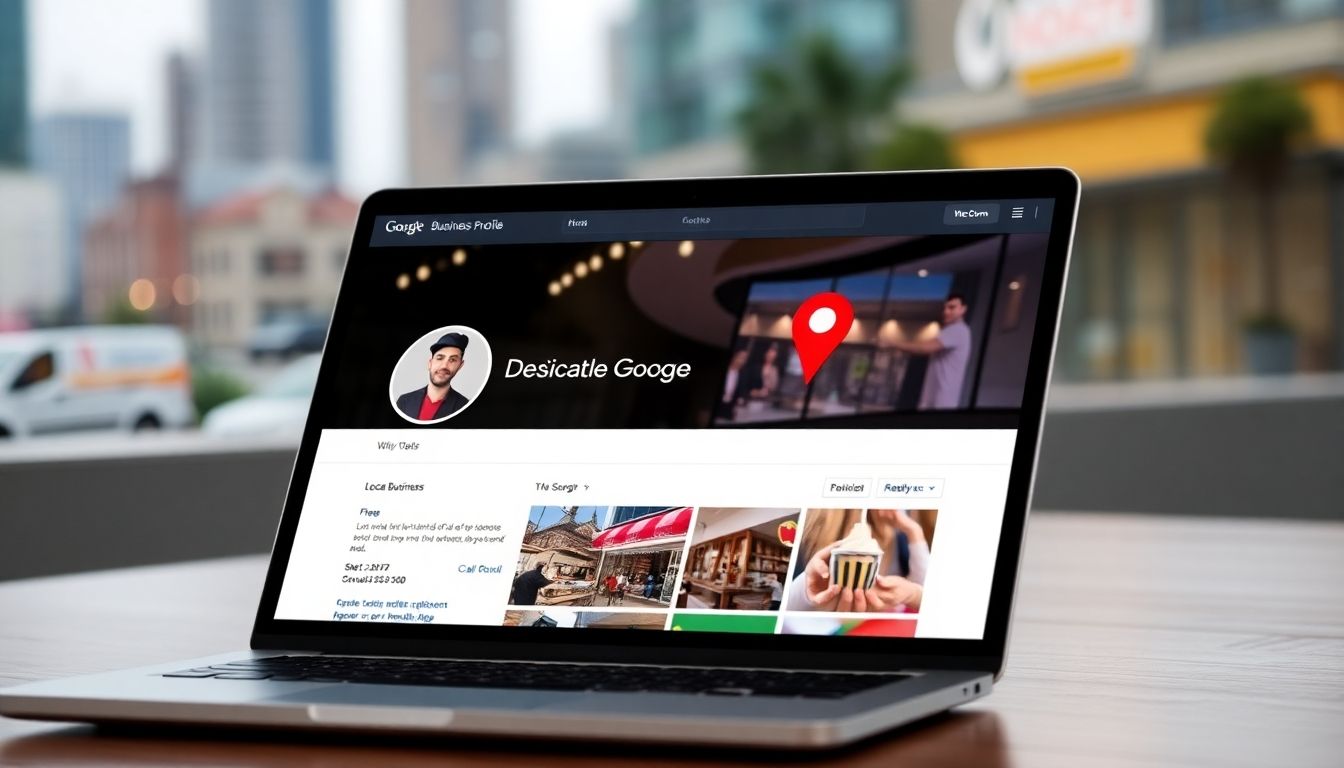 A Profile interface on a laptop with vibrant images.