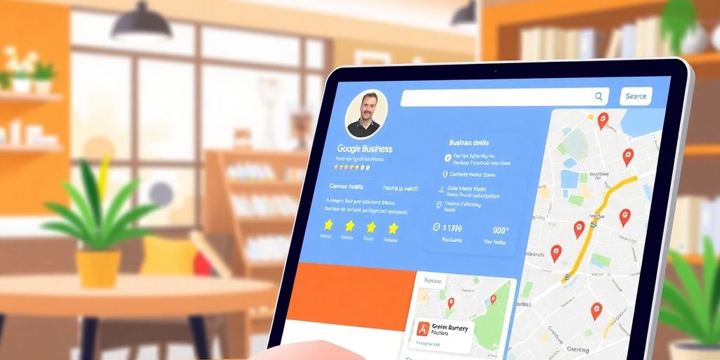 Illustrative Google Business Profile interface with business details.