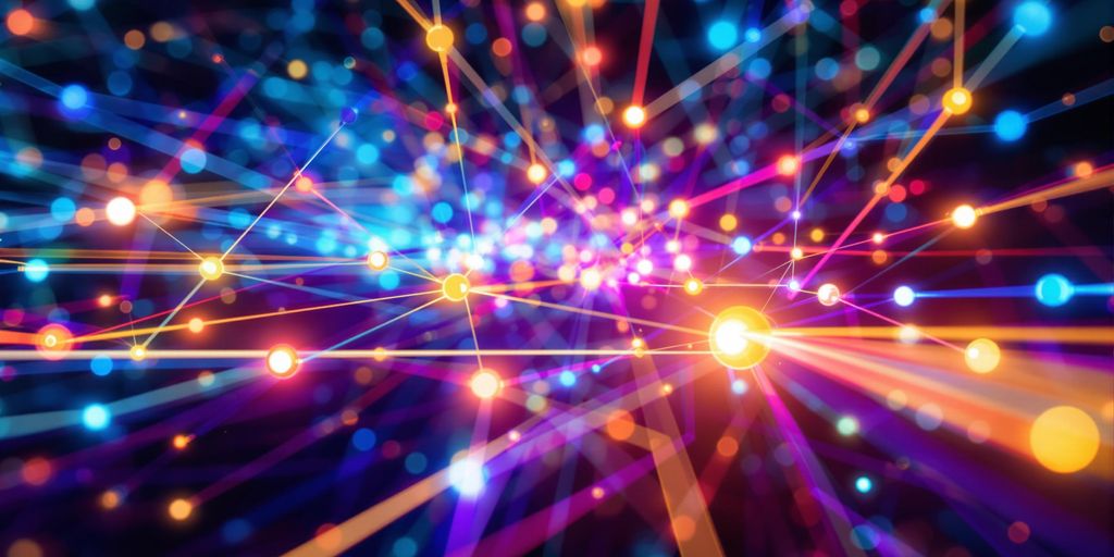 Colorful network nodes illustrating data flow and connectivity.
