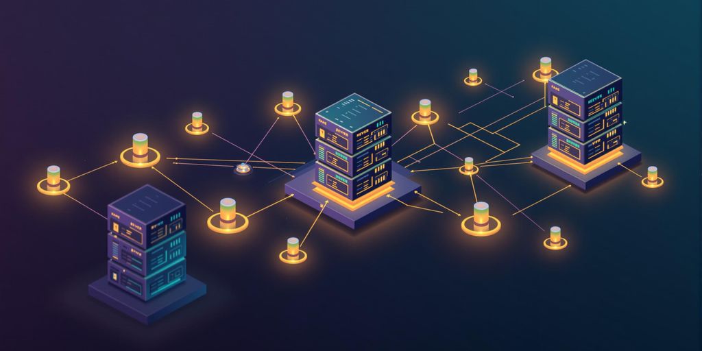 Illustration of interconnected servers depicting name servers.