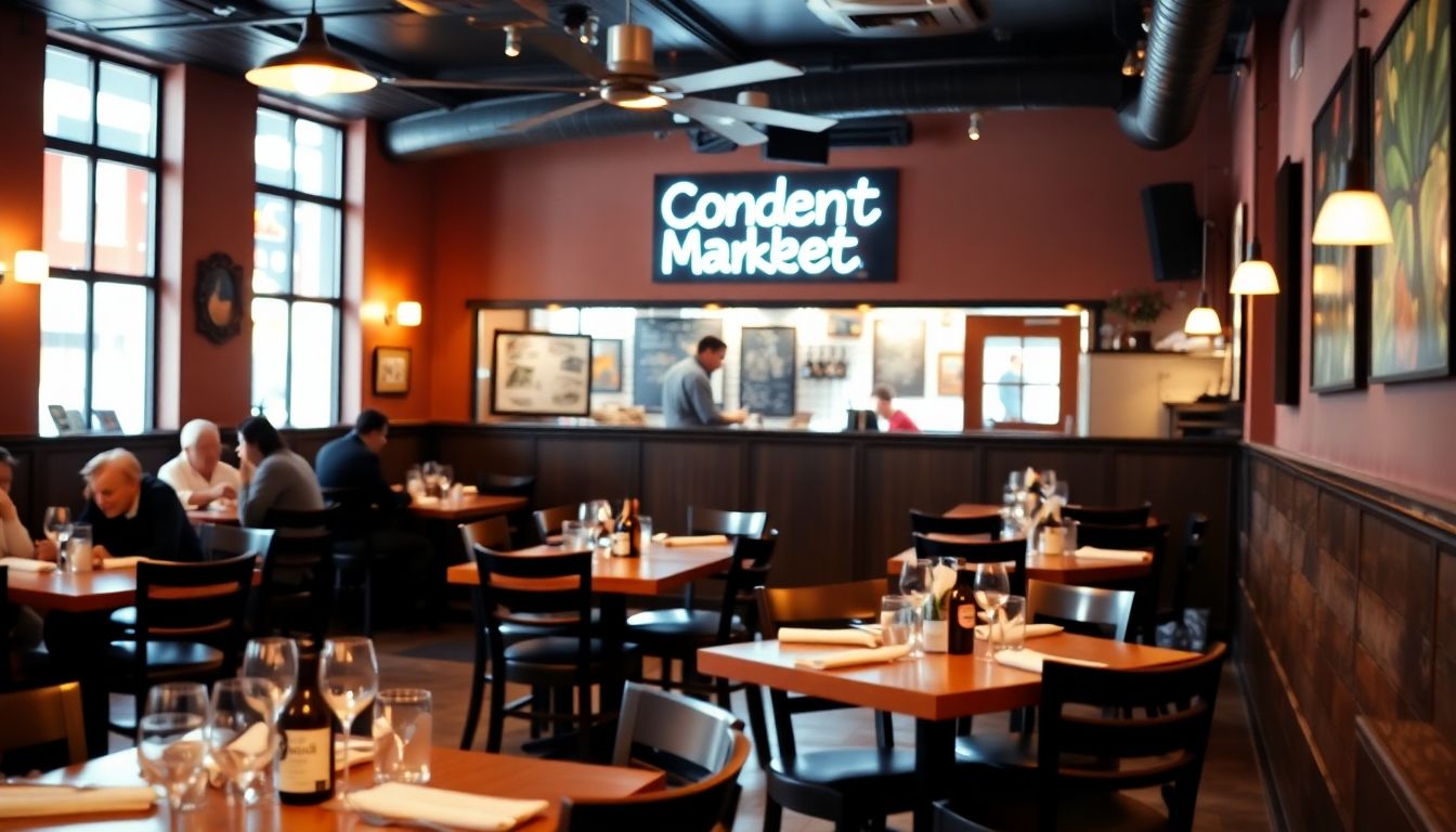 Interior of a restaurant with a 'Content Marketing' sign.