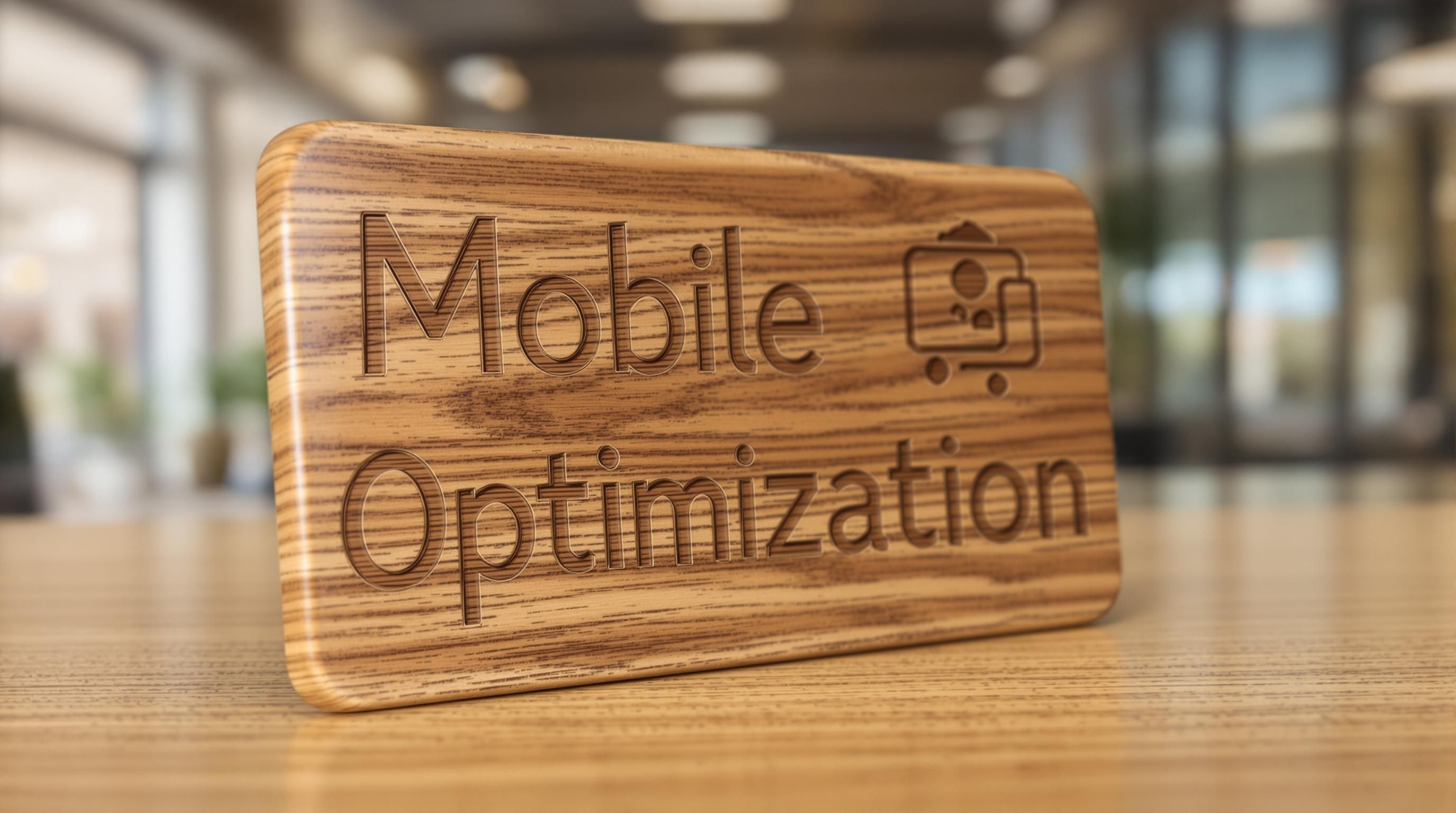 Plaque with 'Mobile Optimization' in a professional setting.