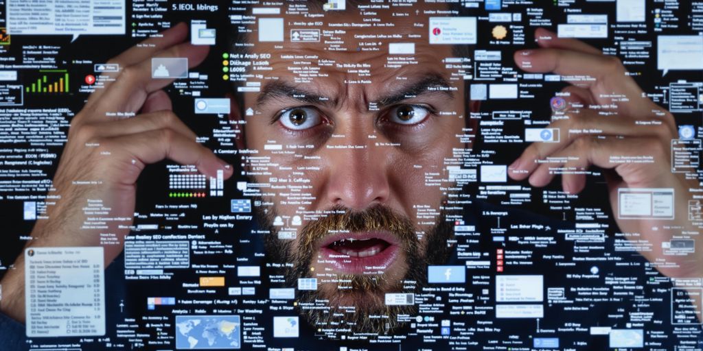 Frustrated person looking at a cluttered computer screen.