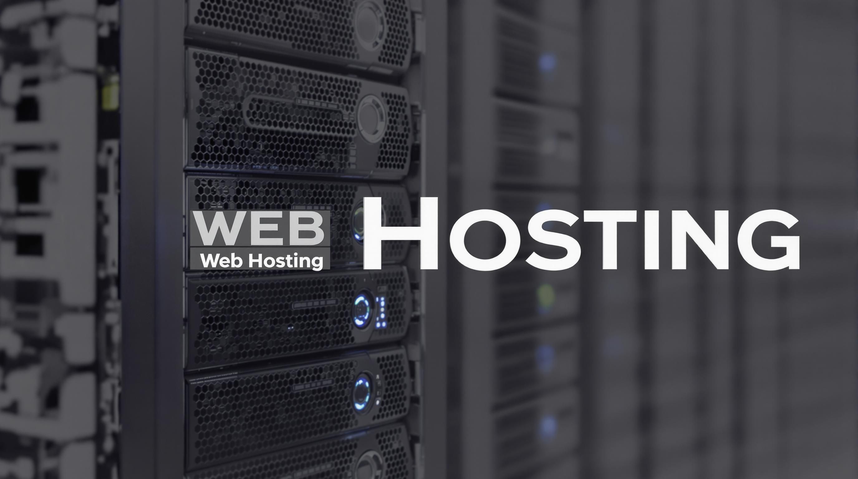 Server rack labeled 'Web Hosting' for web development.