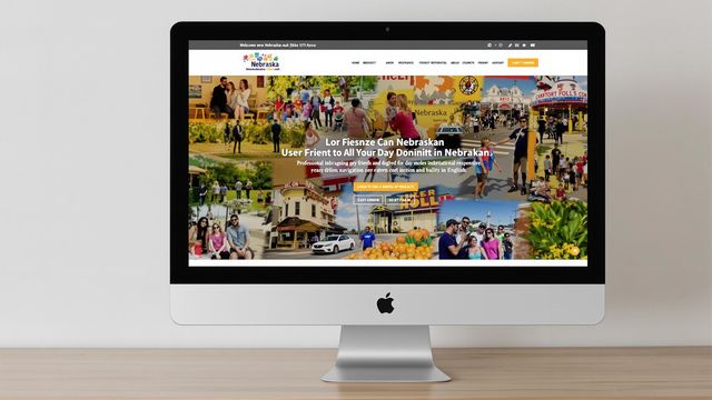 Computer screen showing a Nebraska website design in English.