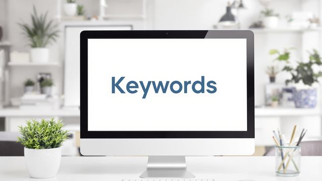 Computer screen with the word 'Keywords' displayed.