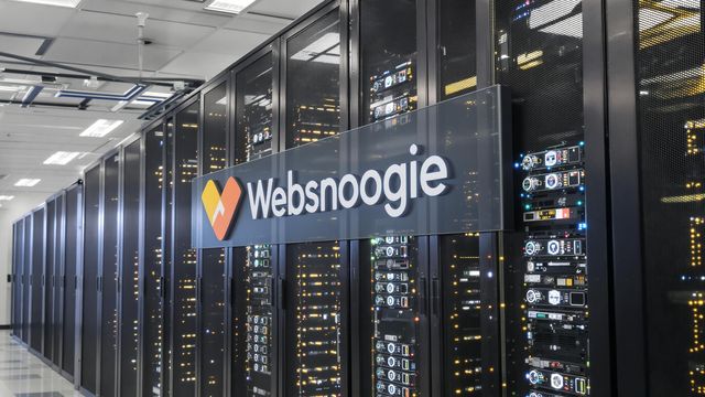 Server room with a sign saying 'Websnoogie'.