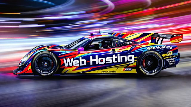 Race car featuring 'Web Hosting' on the side.