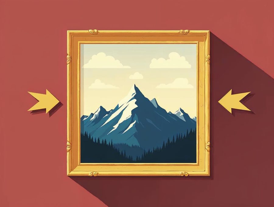 Flat illustration of a picture inside a frame with arrows showing the gap between the frame edge and the picture