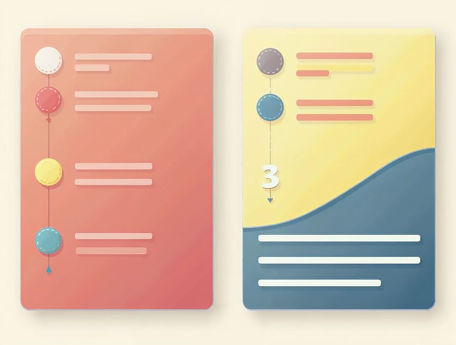 Two panels side by side, one with round bullet dots and one with numbered circles, each beside short lines