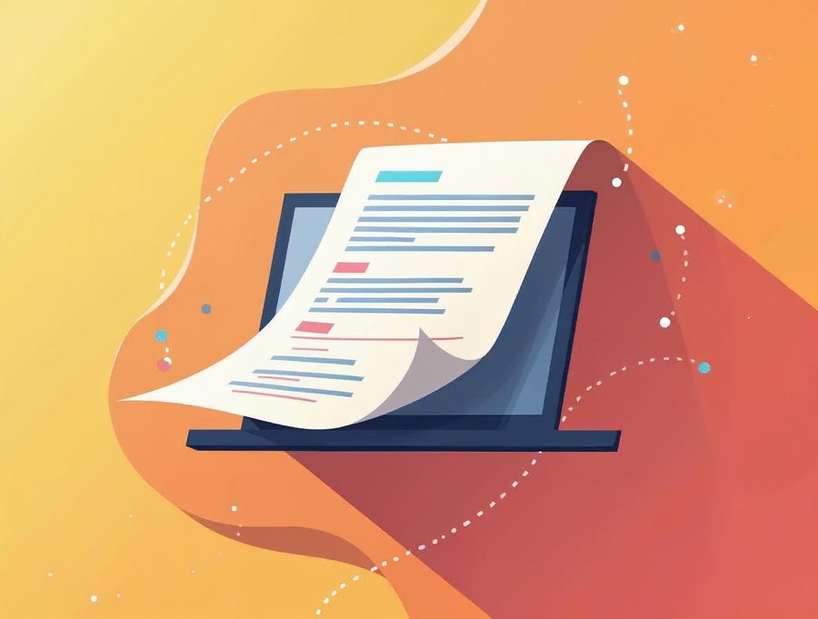 Illustration of a paper document moving along a dotted line into a browser window to show uploading a PDF