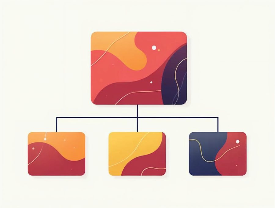 Flat illustration of a tree diagram with one parent box and three child boxes joined by lines