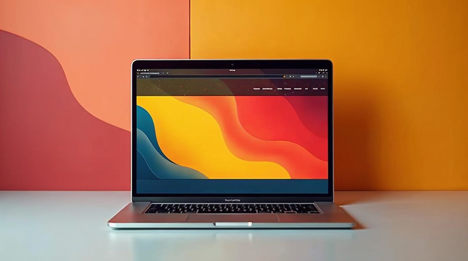 Laptop showing a website with a dark strip of small icons across the top, like the WordPress admin bar