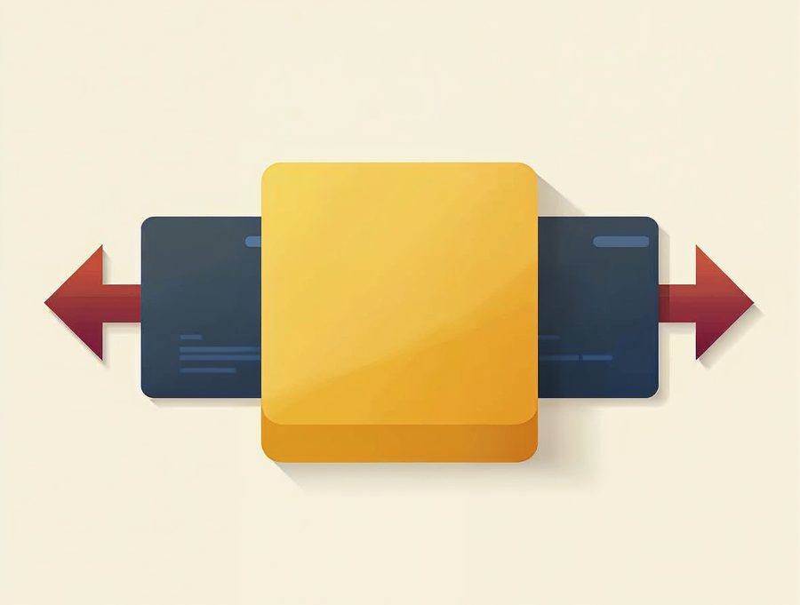 A golden block with arrows copying it onto three page outlines, showing a reusable block used on many pages