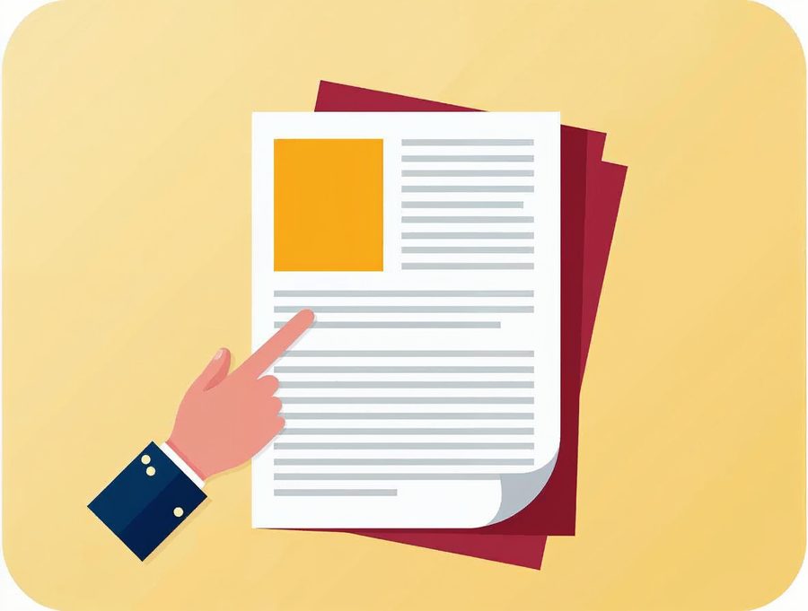 Illustration of a page layout where lines of text wrap around a picture block while a hand points to it
