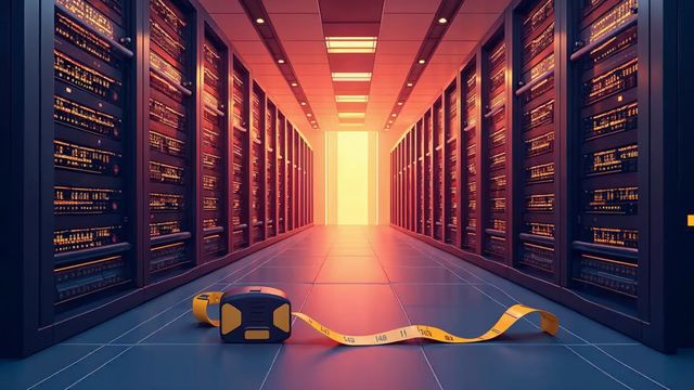 Colorful illustration of server storage drives in a rack beside a measuring tape, showing how much disk space a website uses