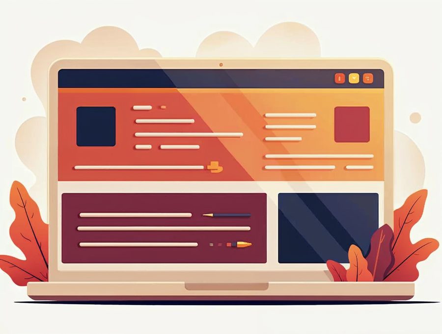 Flat illustration of a web page split into four stacked areas: a top bar, a large banner, a content area and a footer