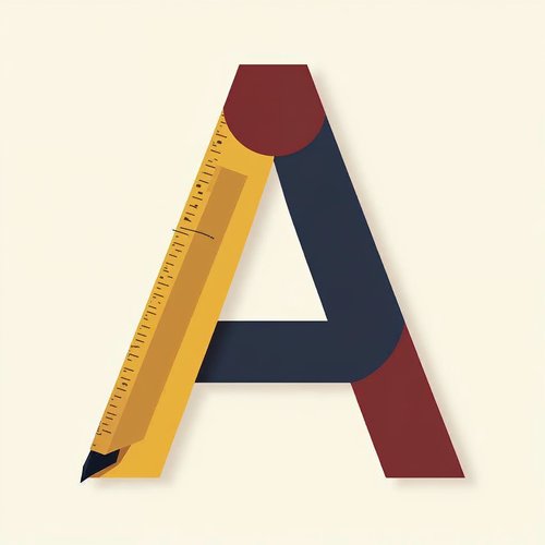 A large stylized letter A built with a ruler and a pen nib to show typography choices