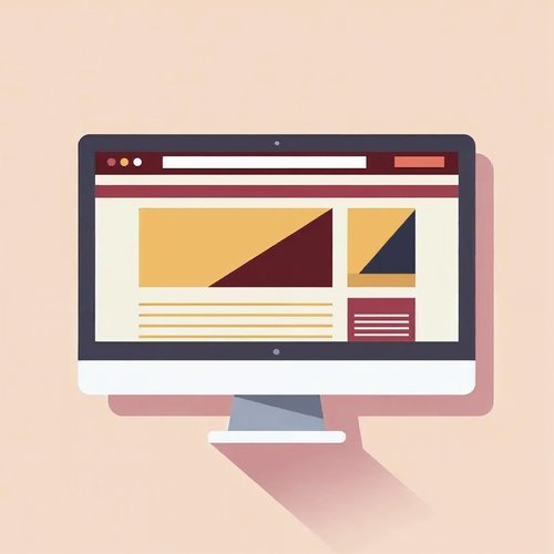 A browser window showing a clean website layout with a banner, image blocks and buttons in maroon and gold