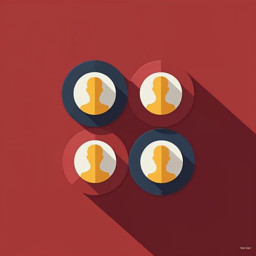 Four round social media profile pictures that all use the same maroon and gold look