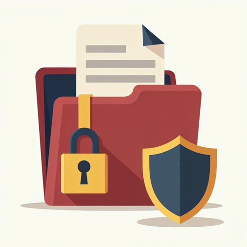 A locked folder with a padlock and a shield beside a document