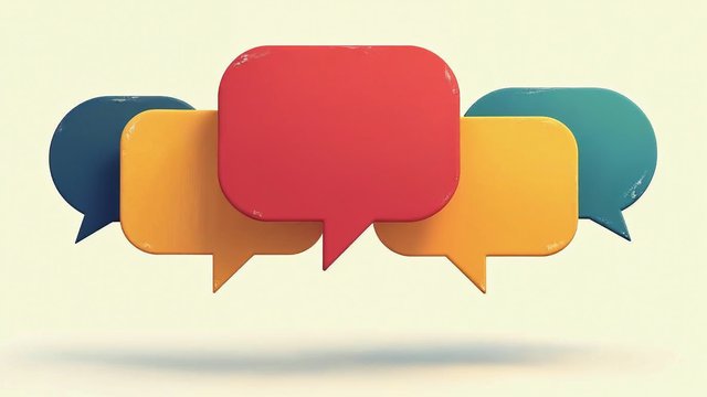 Overlapping red, yellow and teal speech bubbles