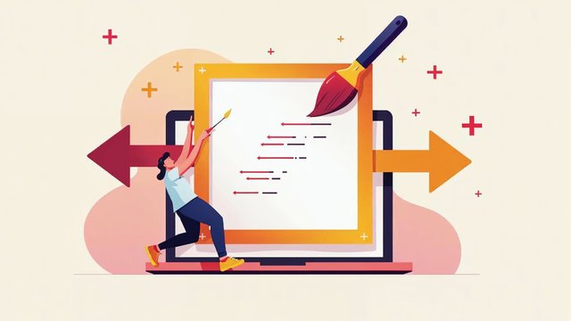 A paintbrush and arrows resizing a framed picture on a laptop