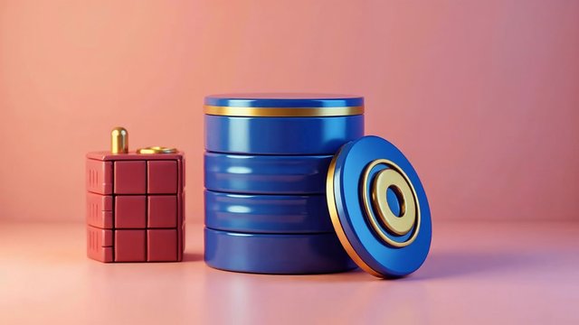 A blue database stack beside a maroon table grid