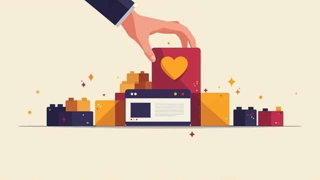A hand placing a building block into a website page layout