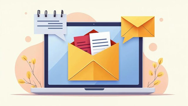 A laptop showing an open inbox with envelopes and a calendar