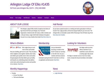 Home page of the Arlington Lodge of Elks #1435 website
