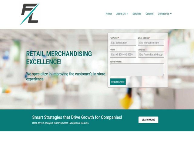 Home page of the Front Line Merchandising website