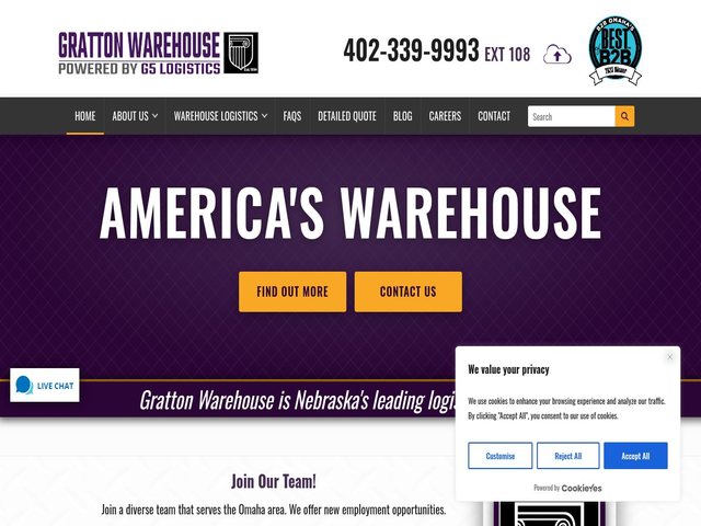 Home page of the Gratton Warehouse website