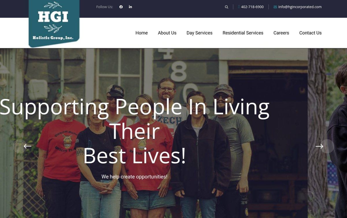 Home page of the Holistic Group Inc. website: Teal logo and warm community photo create a welcoming, people-focused first screen.