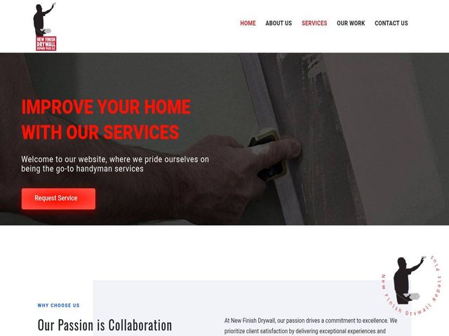 Home page of the New Finish Drywall Repair Plus LLC website