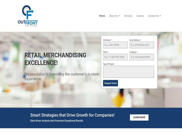 Home page of the Out Front Merchandising website