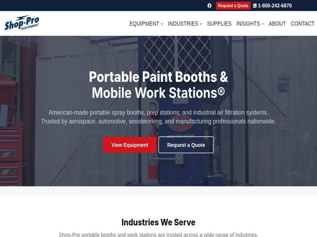 Home page of the Shop-Pro Equipment, Inc. website