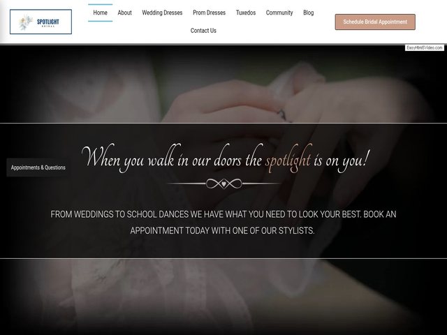 Home page of the Spotlight Bridal website