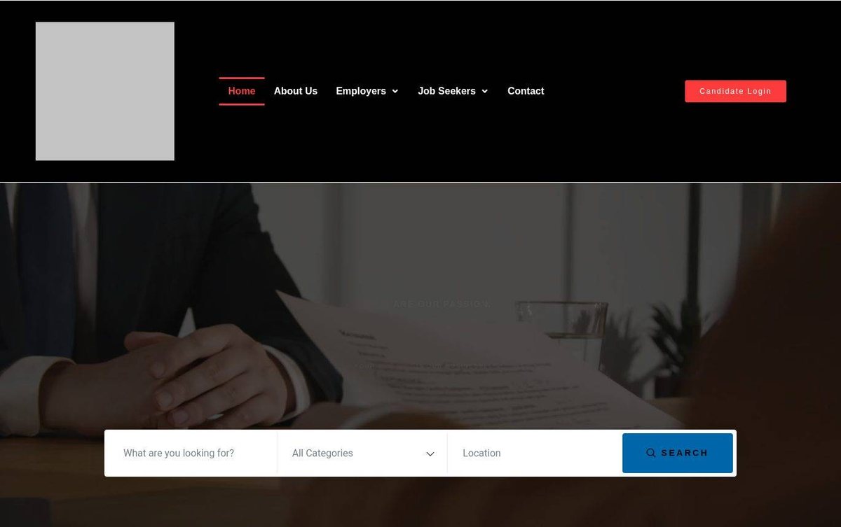 Home page of the Staff Mid-America website: Black header with red accents and bold search bar over a photo.
