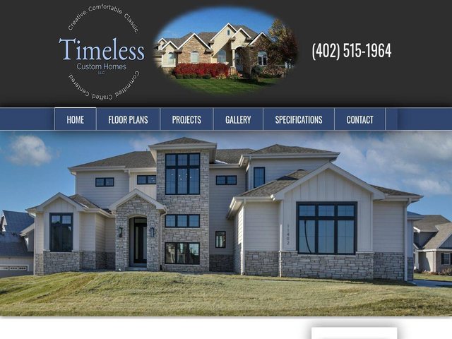 Home page of the Timeless Homes website