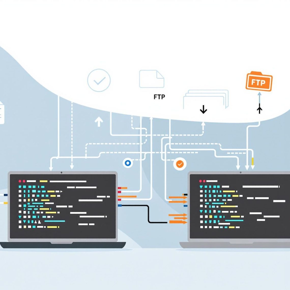 A picture of two computers communicating via FTP
