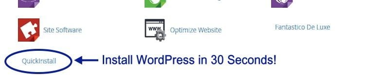 Use Quick Install to install WordPress in 30 seconds