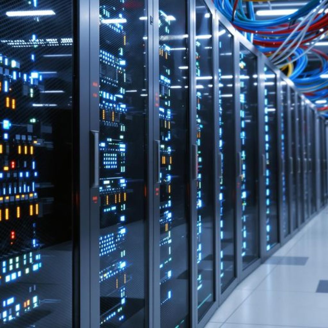 A picture of a server room showing multiple server racks