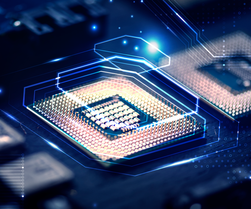 microchips with fun lights above them