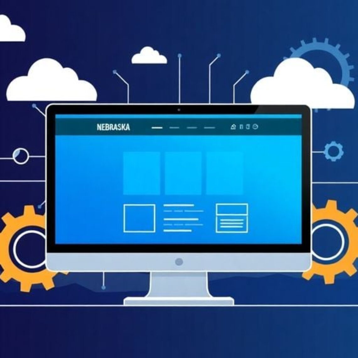 Computer screen with website and Nebraska landscapes.