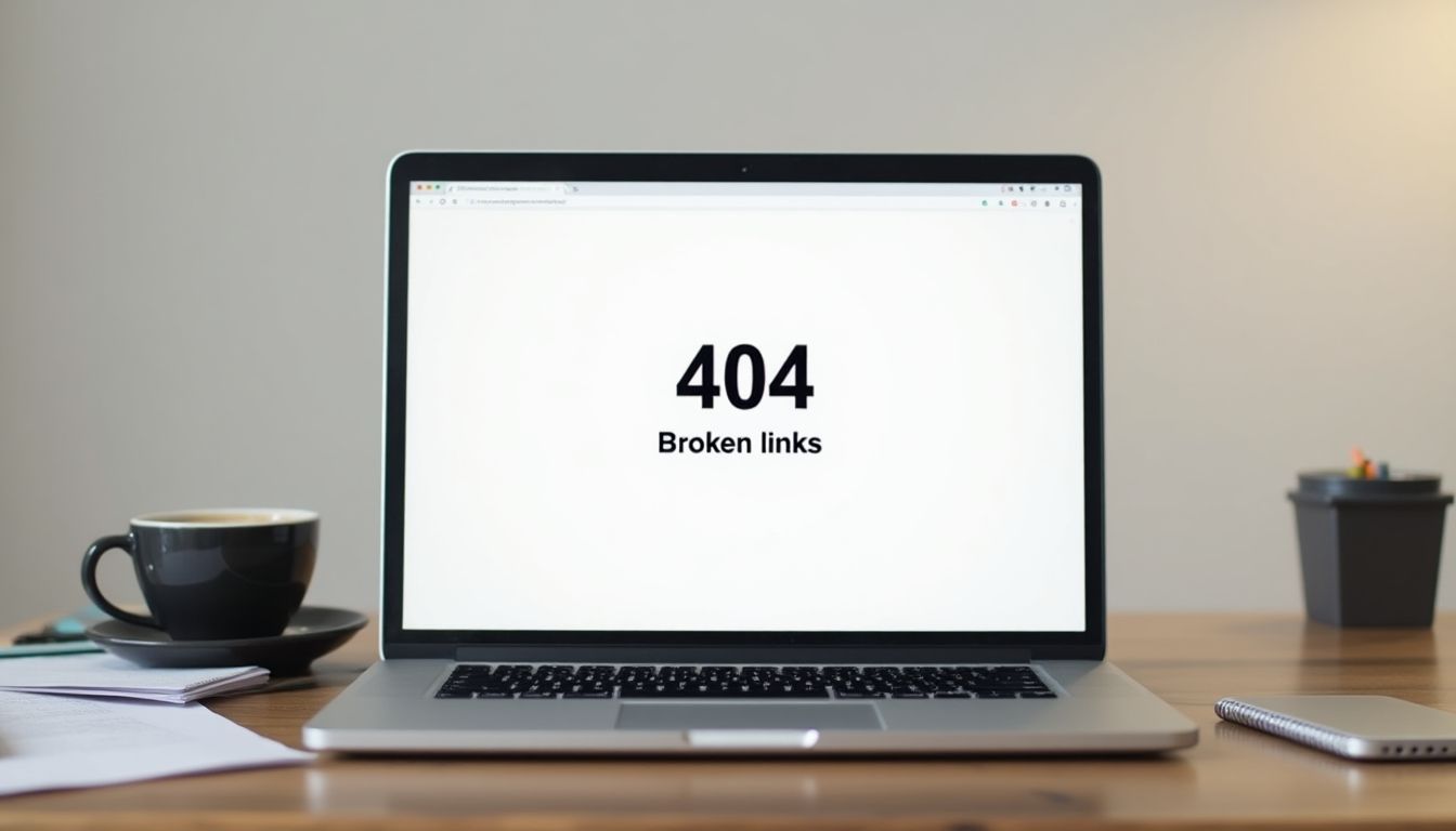 Laptop showing a 404 error page.