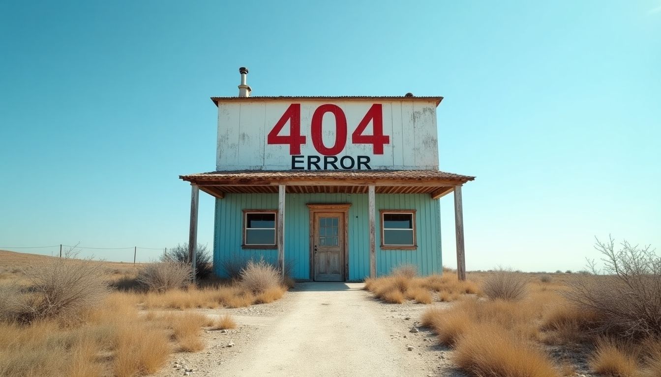 A building marked '404 Error' representing broken links.