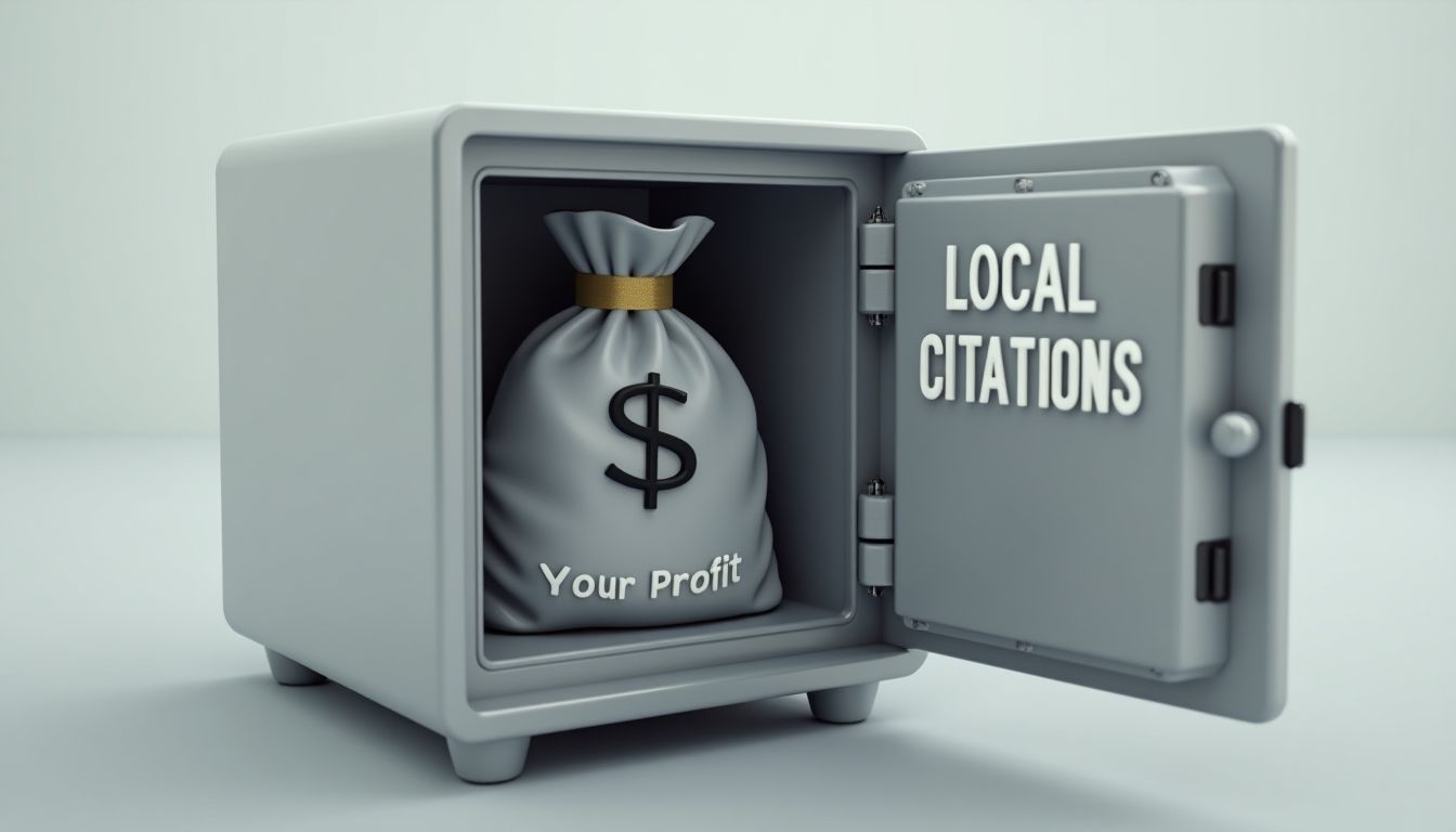 Open safe with 'Local Citations' and profit bag.