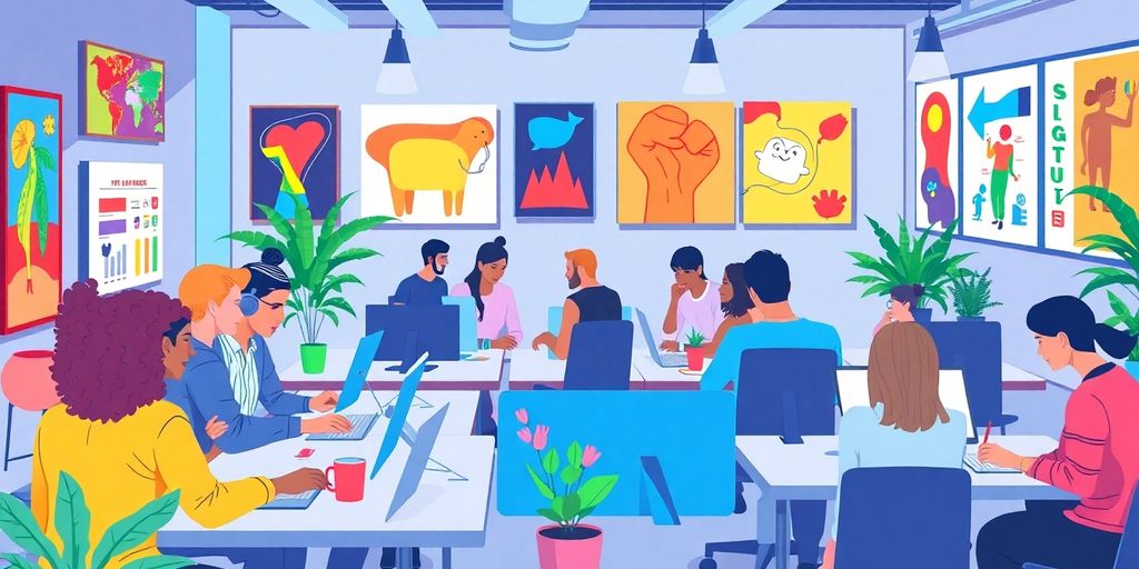 Diverse team in a digital marketing agency office.
