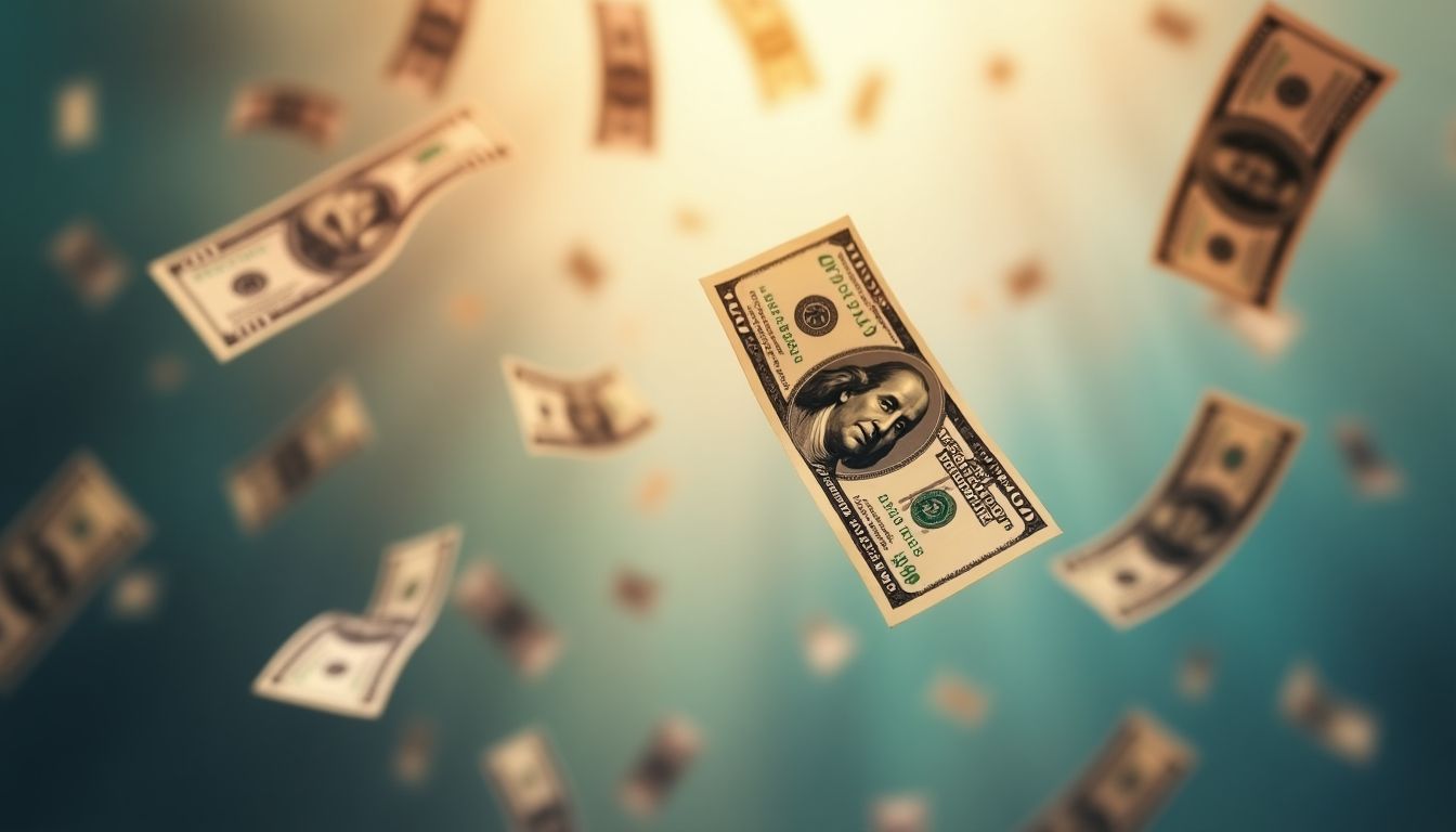 Raining $100 bills symbolizing financial success.